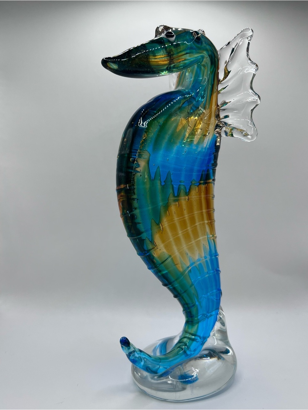 Handblown Glass Seahorse Figurine - Blue, Green, Amber